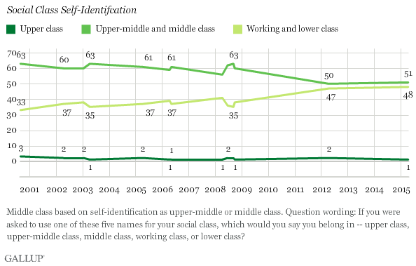 48% van de Amerikanen zegt lower class te zijn.
